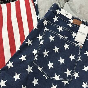 American Flag Judy Blues size 24, high waisted, and flare cut.